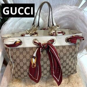 Gucci Beige and Burgundy Tote Bag